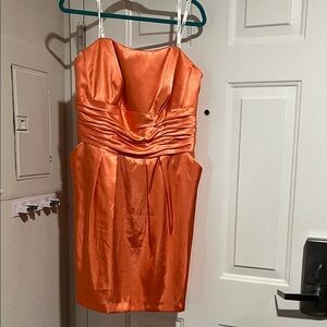 Betsy & Adam Satin Strapless Orange Cocktail Dress